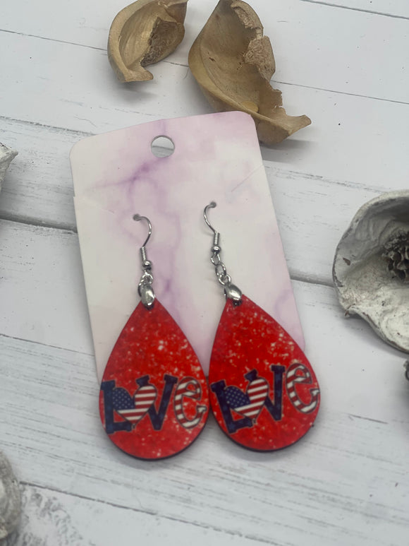 1.8 inch Love red white and blue earrings