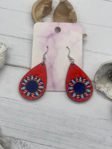 1.6 Inch Red White and Blue Flower Earrings