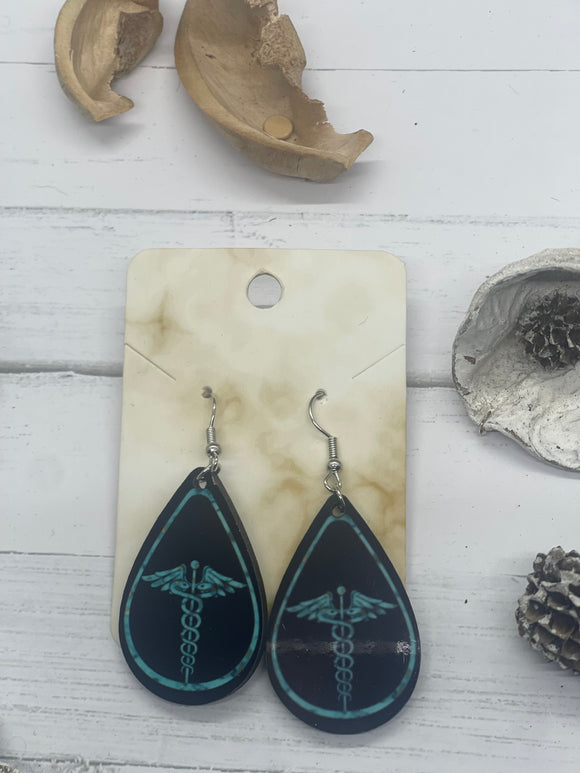 1.6 Inch Black Earrings with Blue Nurse Symbol