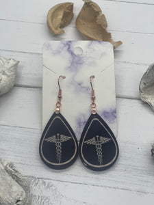 1.8 Inch Black Earrings with Silver Nurse Symbol