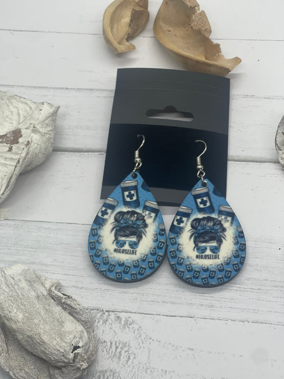 1.6 Inch Blue Nurse Life Earrings