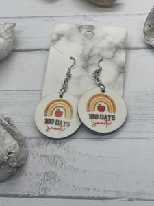 1 Inch Round 100 Days Smarter Teacher Earrings