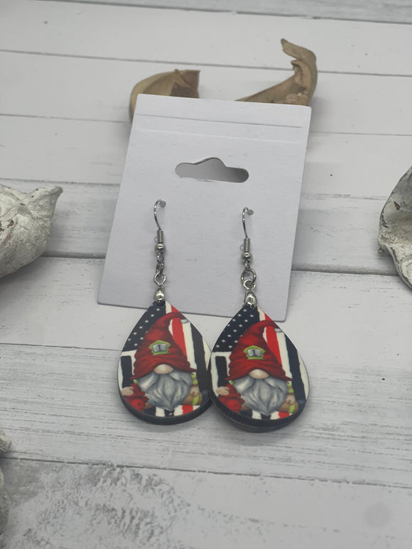 2 Inch Redline Firefighter Gnome Earrings