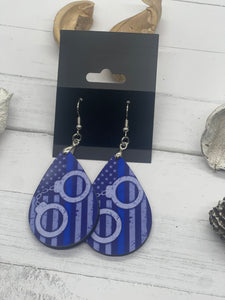 1.6 Inch Blue Line Handcuff Flag Earrings