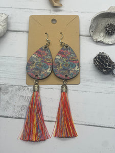 Multicolored Art Abstract Earrings with Tassel