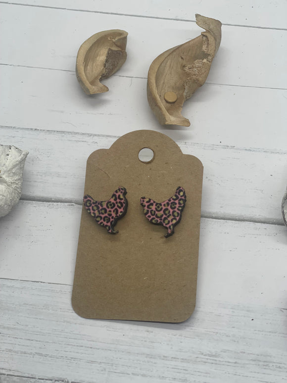 Pink Chicken Stud Earrings