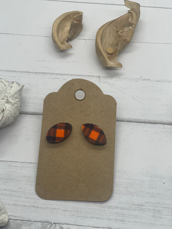 Orange and Black Football Stud Earrings