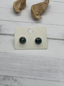 Small Green/black glitter resin stud earrings