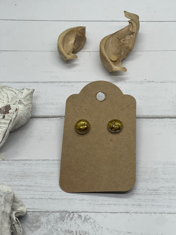 Small gold glitter stud earrings