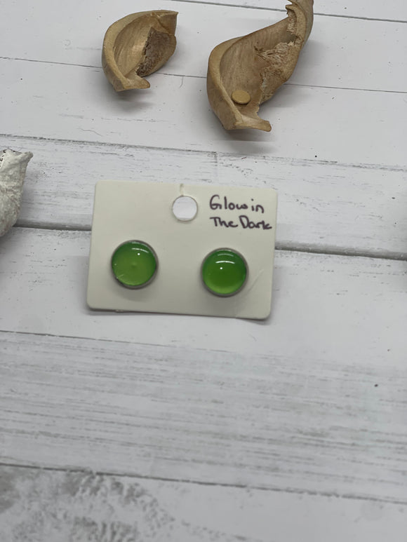 Medium Green glow in the dark resin stud earrings