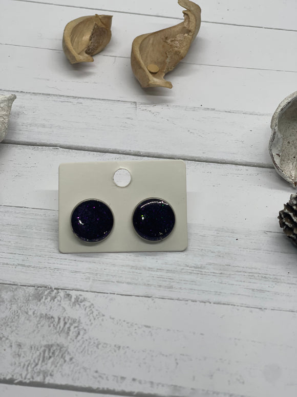 Large Purple glitter resin stud earrings