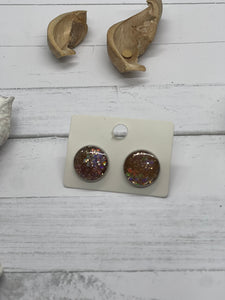 Large Gold Glitter with Flowers Stud Earrings