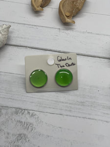 Large Green glow in the dark resin stud earrings