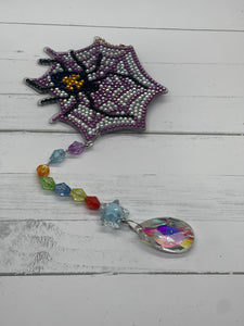 Spider with Web Halloween Diamond Keychain/Suncatcher