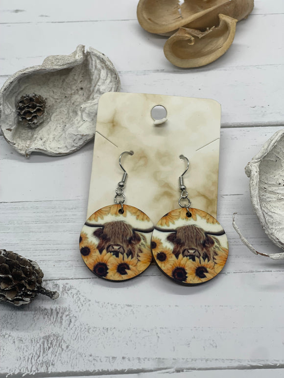 1 inch Cow with sunflowers earrings