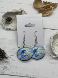 1 Inch Round Earrings with Unicorn and Rainbow