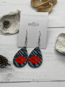 2 Inch Silver and Red Lips Earrings