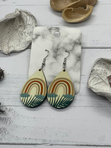 1.6 inch rainbow and palm leaf earrings