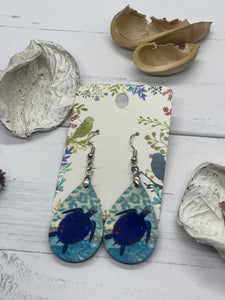 1.6 Inch Blue Leopard Print Earrings with Turtle