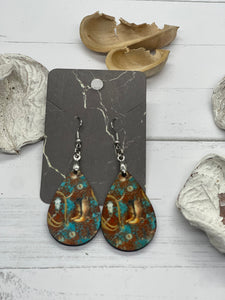 2 Inch Brown and Turquoise with Boots and Ropes Earrings