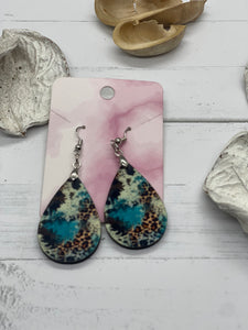 1.6 Inch Leopard and Turquoise Earrings