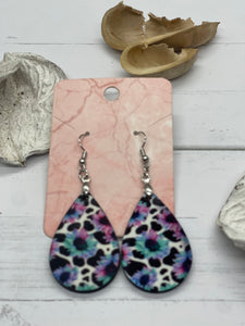 1.8 Inch Turquoise And Purple Flowers Earrings