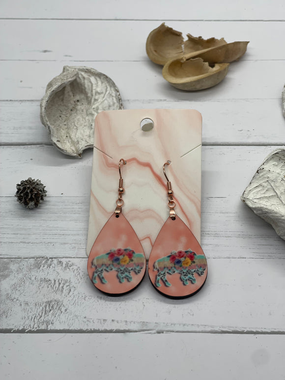 1.8 Inch Pink Buffalo Earrings