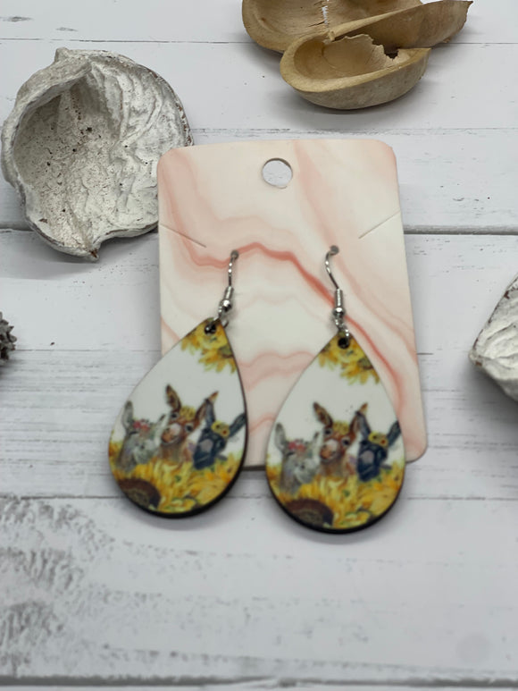 1.6 Inch Donkey and Sunflower Earrings