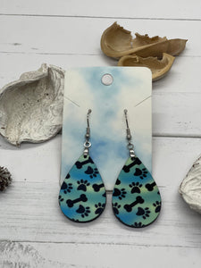 1.8 Inch Turquoise Dog Bone and Prints Earrings