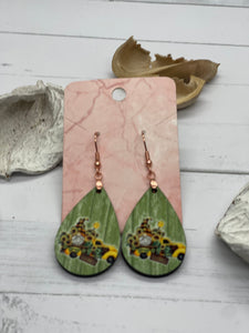 1.8 Inch Green Truck and Gnome with sunflowers earrings