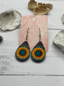 2 Inch Turquoise Western Sunflower Earrings