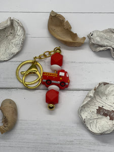 Red Fire truck beaded zipper pull