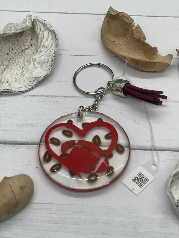 Football and heart keychain