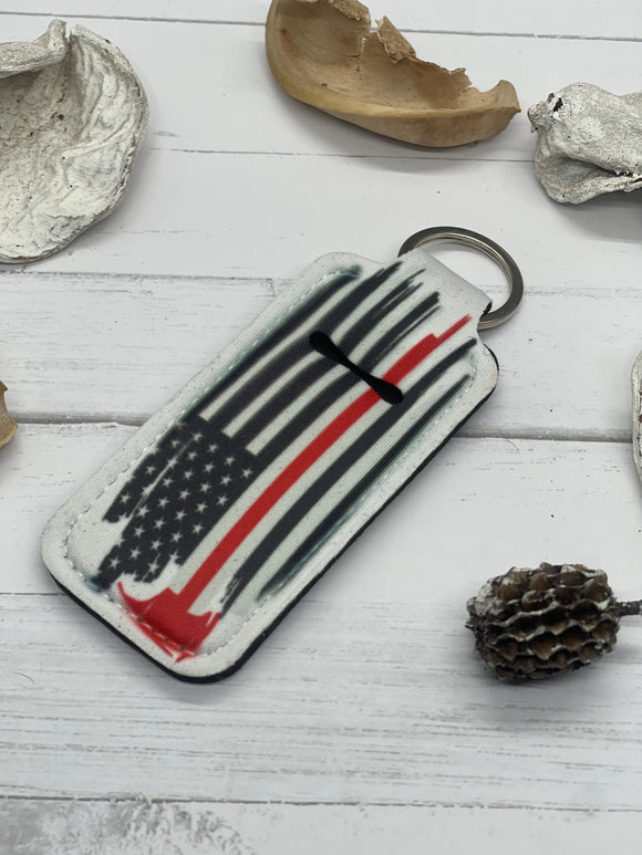 Red Line Flag Lip Gloss/Chapstick Keychain