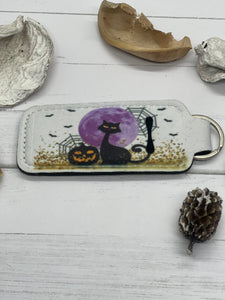 Black Cat Halloween Lip Gloss/Chapstick Keychain