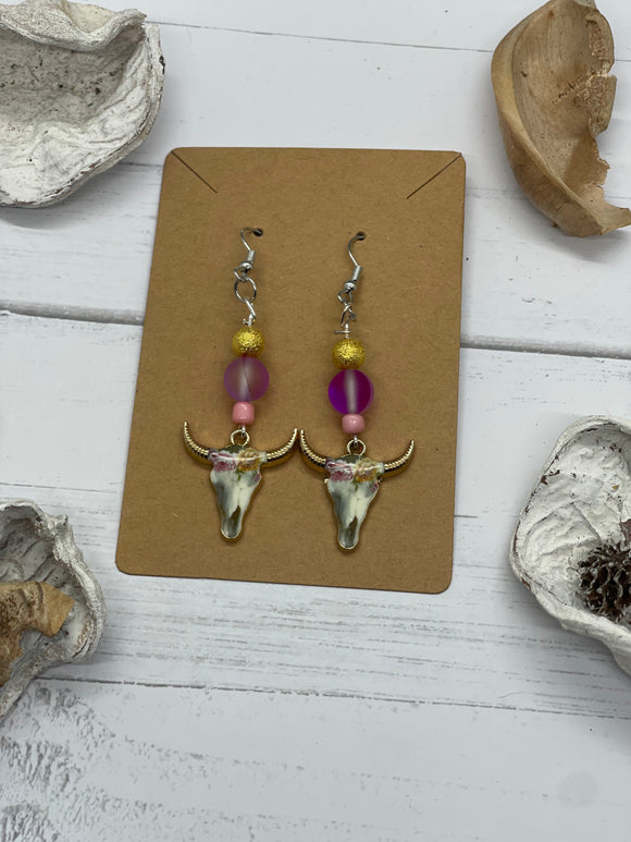 Pink and Gold Skull Beaded Earrings