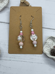 Pink and White Bunny Beaded Earrings