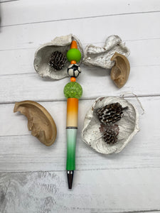 Green and Orange Soccer Ball Beaded Pen