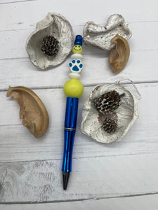 Yellow and Blue Smiley Face/Paw Print Beaded Pen