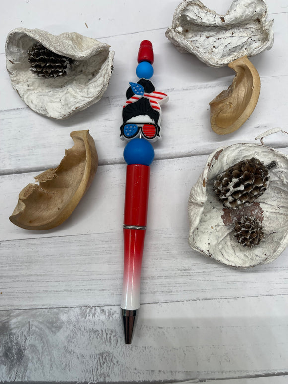 Red White and Blue Woman Beaded Pen