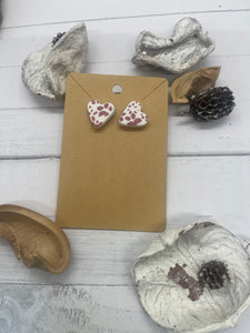 Pink and White Heart Stud Clay Earrings