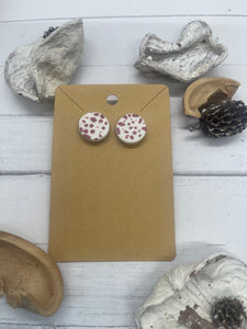 Pink and White Round Stud Clay Earrings