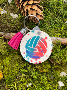 Volleyball keychain pink and turquoise